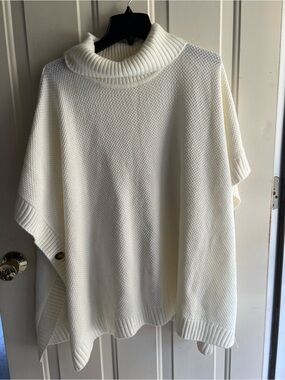 LOFT Women's Cream Turtleneck Knit Poncho Sweater, size M/L